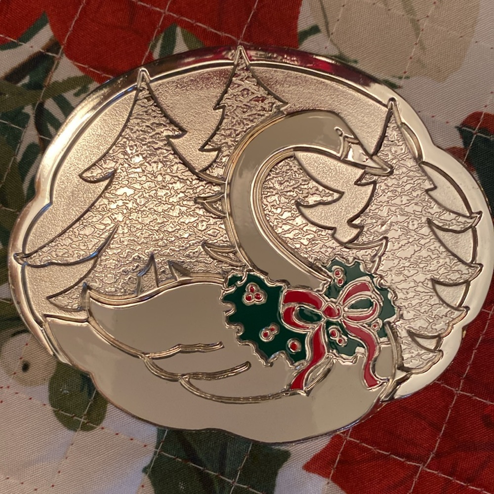 Wm. A. Rogers Holiday Swan Coasters, Silver Plate with Enamel, Set of six